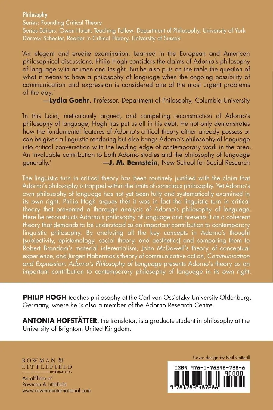 Rückseite: 9781783487288 | Communication and Expression | Adorno's Philosophy of Language | Hogh
