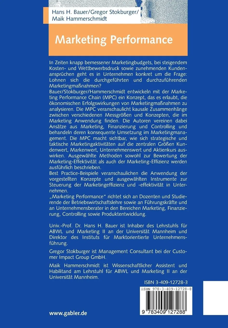 Rückseite: 9783409127288 | Marketing Performance | Messen - Analysieren - Optimieren | Buch