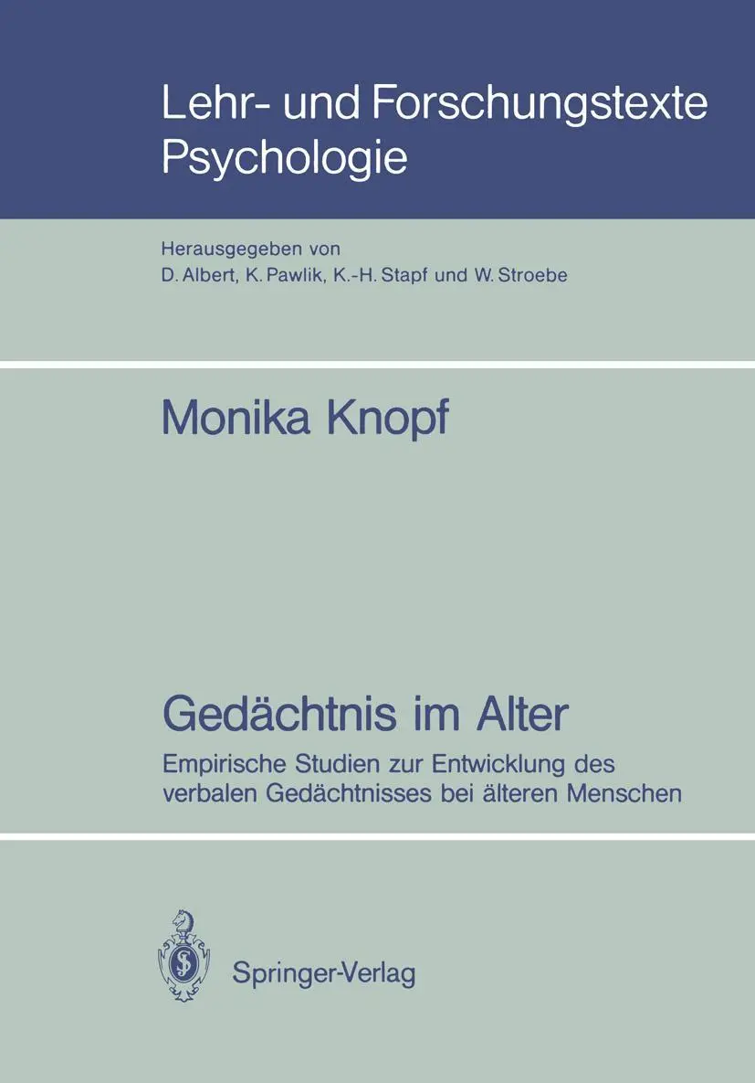 Cover: 9783540187288 | Gedächtnis im Alter | Monika Knopf | Taschenbuch | x | Deutsch | 1987