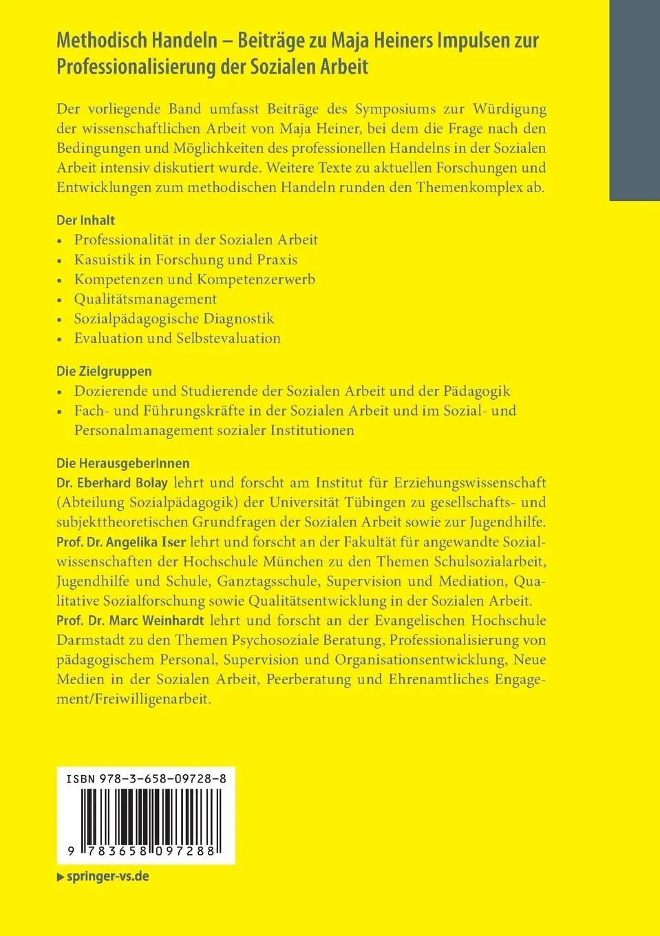 Rückseite: 9783658097288 | Methodisch Handeln - Beiträge zu Maja Heiners Impulsen zur...