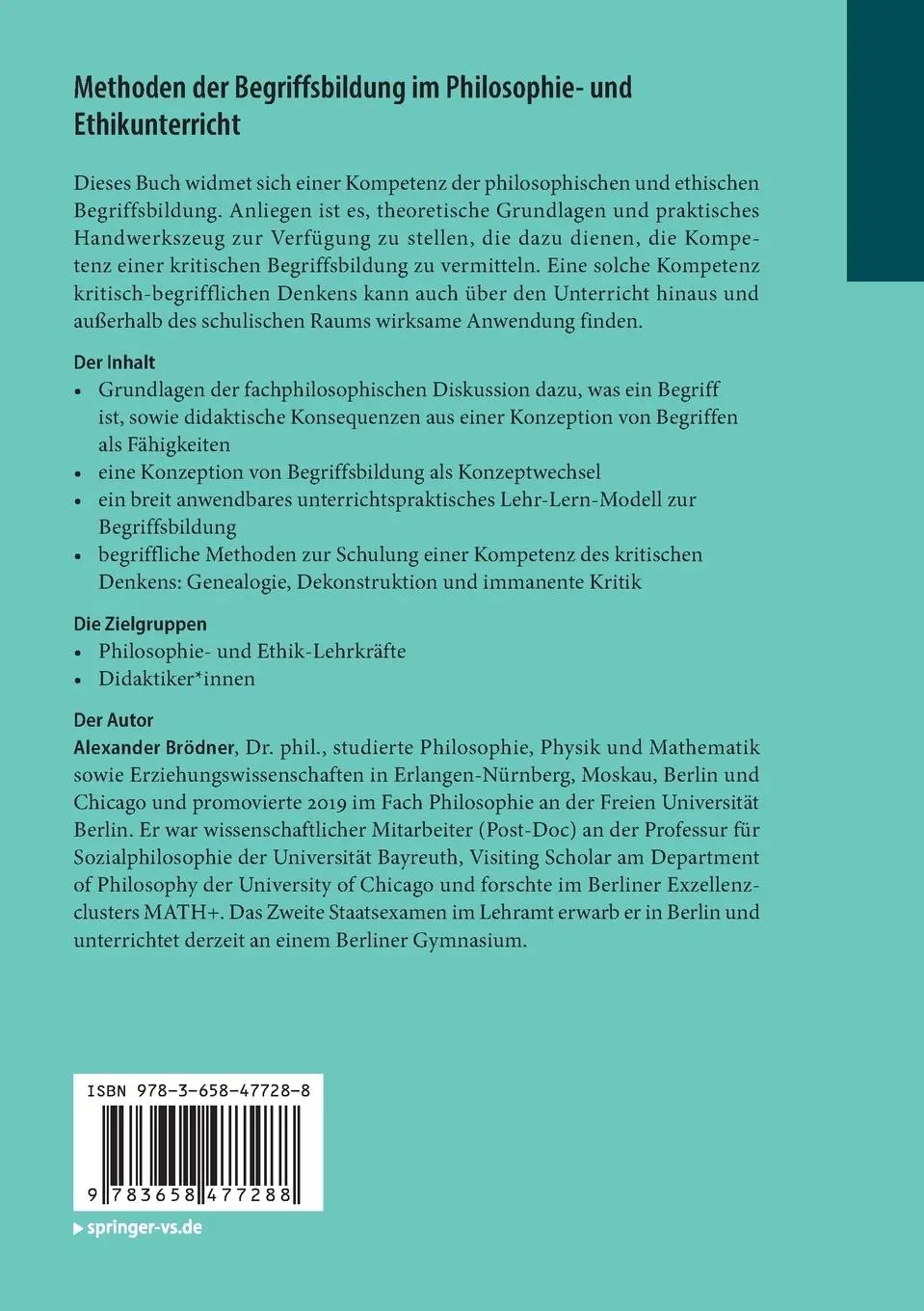 Rückseite: 9783658477288 | Methoden der Begriffsbildung im Philosophie- und Ethikunterricht | ix