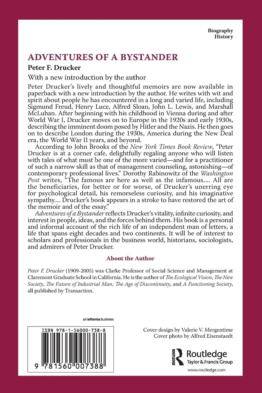Rückseite: 9781560007388 | Adventures of a Bystander | Peter Drucker | Taschenbuch | Englisch
