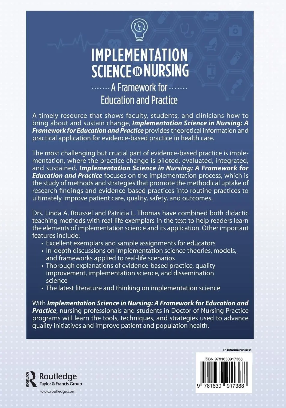 Rückseite: 9781630917388 | Implementation Science in Nursing | Linda Roussel (u. a.) | Buch
