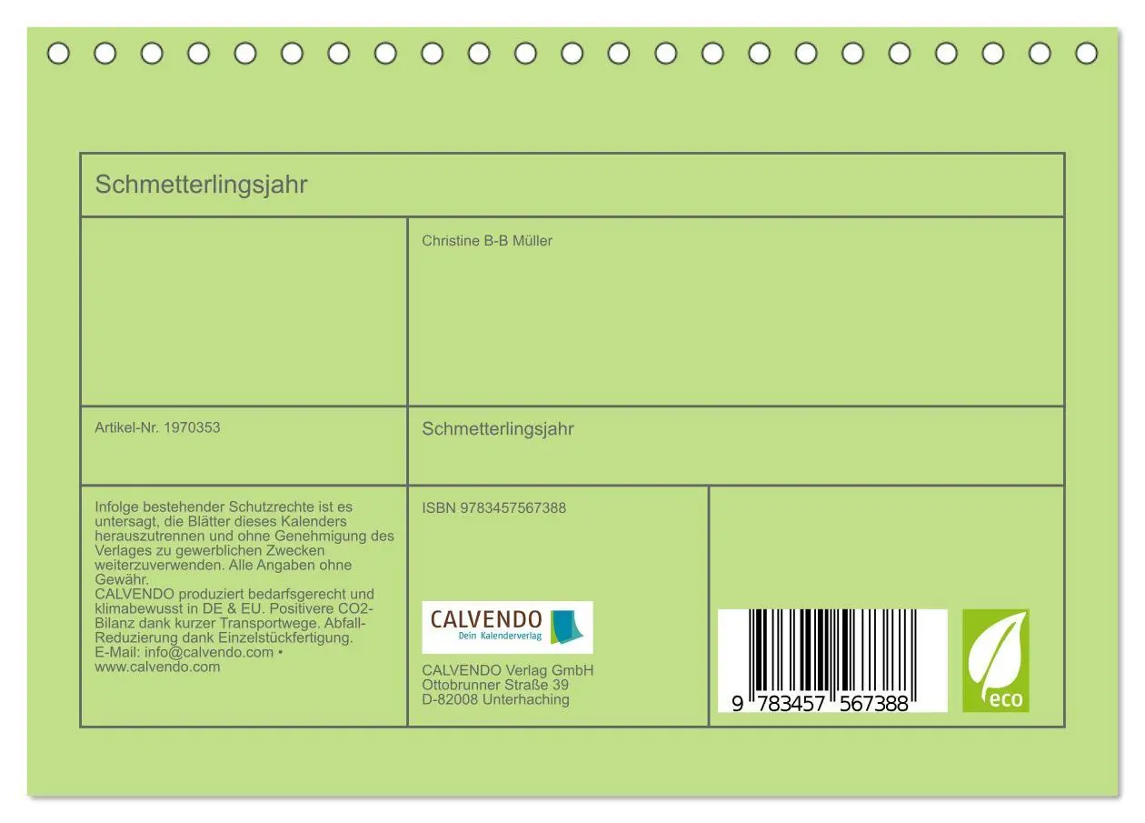 Bild: 9783457567388 | Schmetterlingsjahr (Tischkalender 2026 DIN A5 quer), CALVENDO...