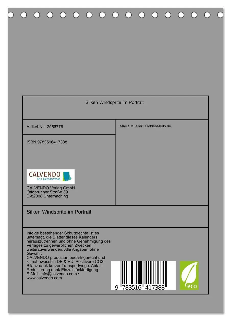 Bild: 9783516417388 | Silken Windsprite im Portrait (Tischkalender 2026 DIN A5 hoch),...
