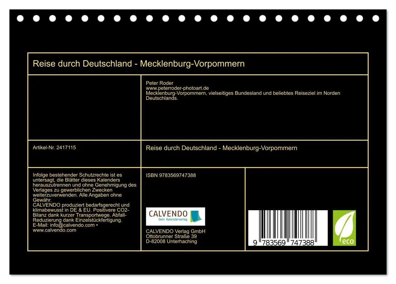 Bild: 9783569747388 | Reise durch Deutschland - Mecklenburg-Vorpommern (Tischkalender...