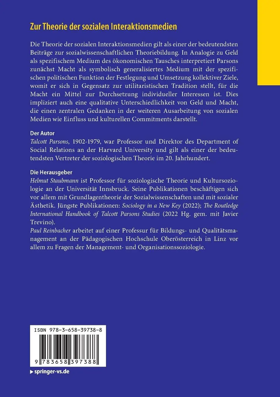 Rückseite: 9783658397388 | Zur Theorie der sozialen Interaktionsmedien | Talcott Parsons | Buch