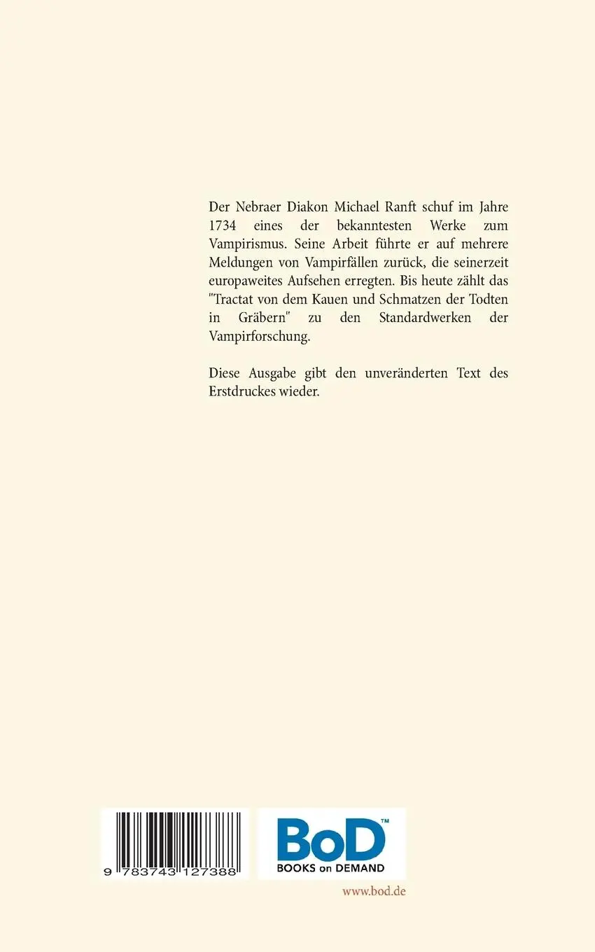Rückseite: 9783743127388 | Tractat von dem Kauen und Schmatzen der Todten in Gräbern | Ranft