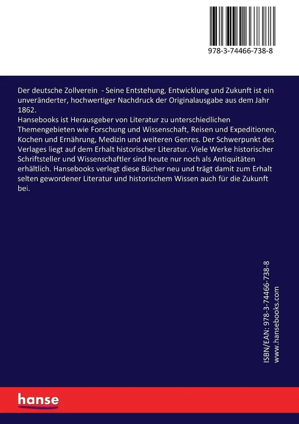 Rückseite: 9783744667388 | Der deutsche Zollverein | Seine Entstehung, Entwicklung und Zukunft