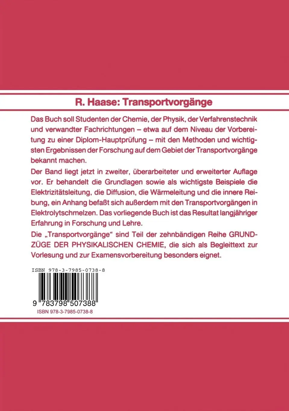 Rückseite: 9783798507388 | Transportvorgänge | R. Haase | Taschenbuch | viii | Deutsch | 1987