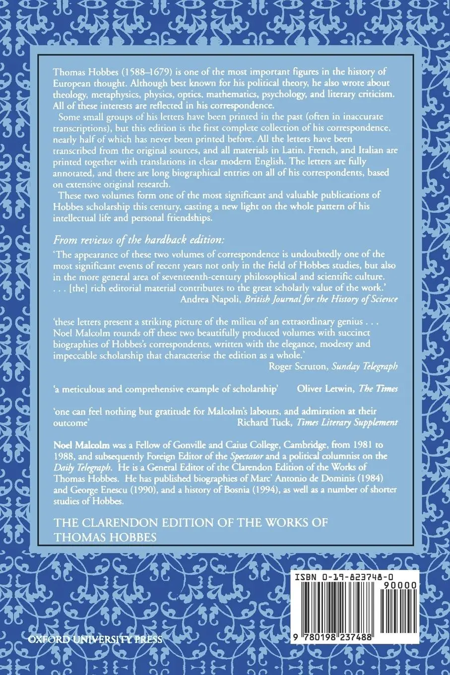 Rückseite: 9780198237488 | The Correspondence | Volume II: 1660-1679 | Thomas Hobbes | Buch
