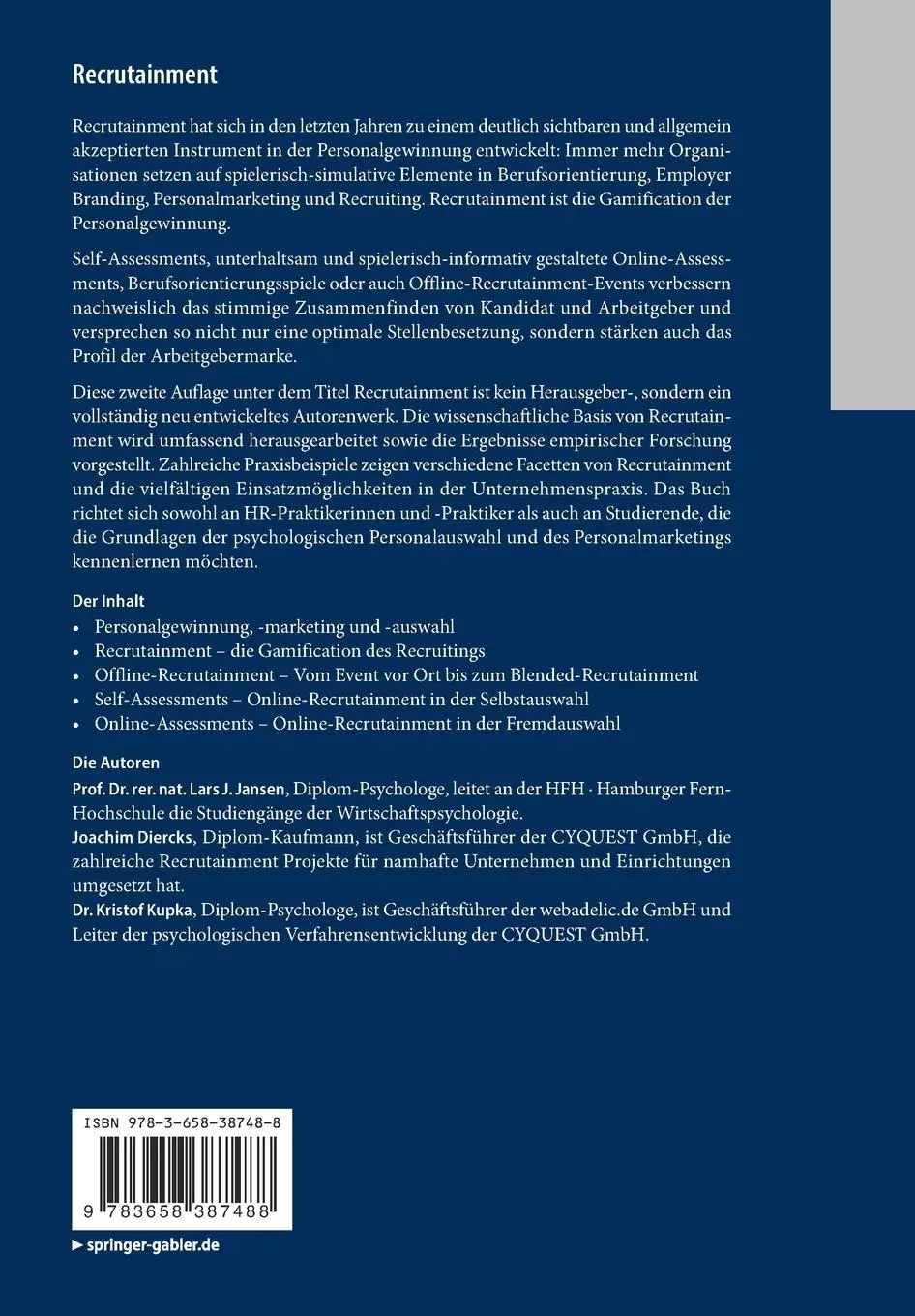 Rückseite: 9783658387488 | Recrutainment | Lars J. Jansen (u. a.) | Taschenbuch | XVI | Deutsch