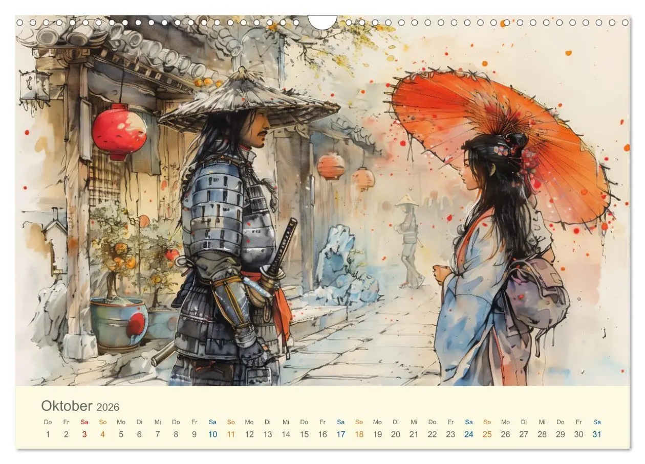 Bild: 9783457397688 | Samurai - whimsical inked style (Wandkalender 2026 DIN A3 quer),...