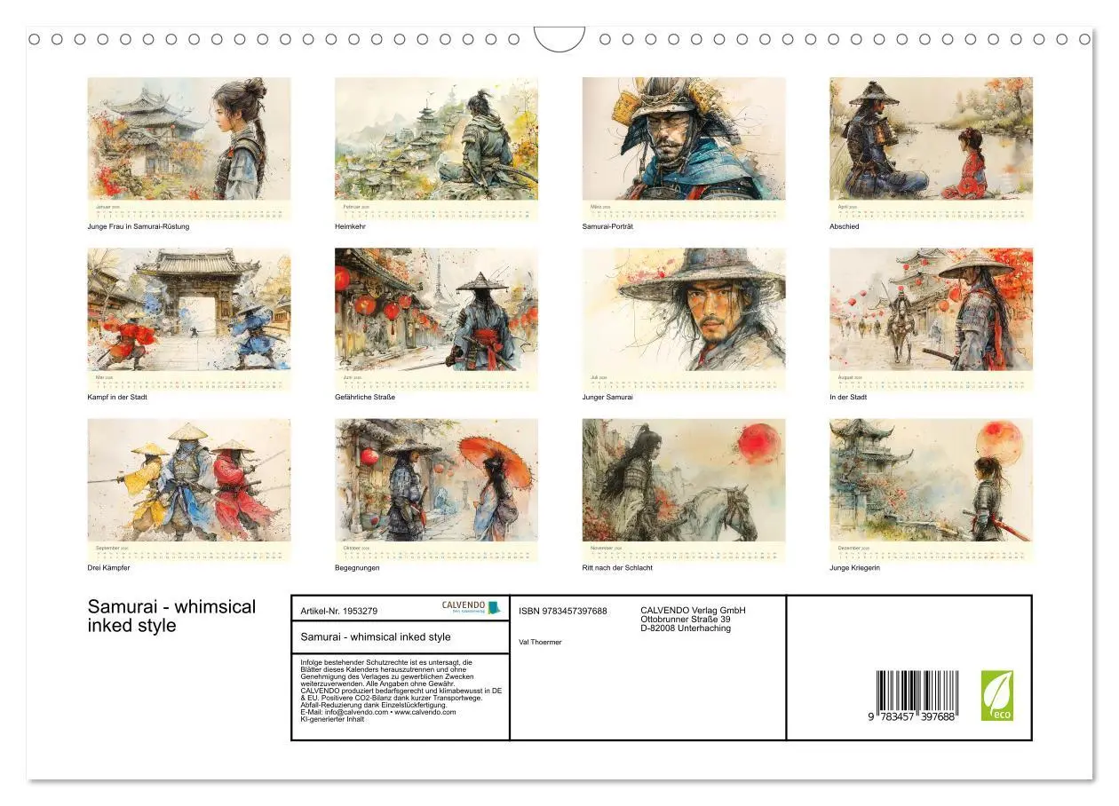 Bild: 9783457397688 | Samurai - whimsical inked style (Wandkalender 2026 DIN A3 quer),...