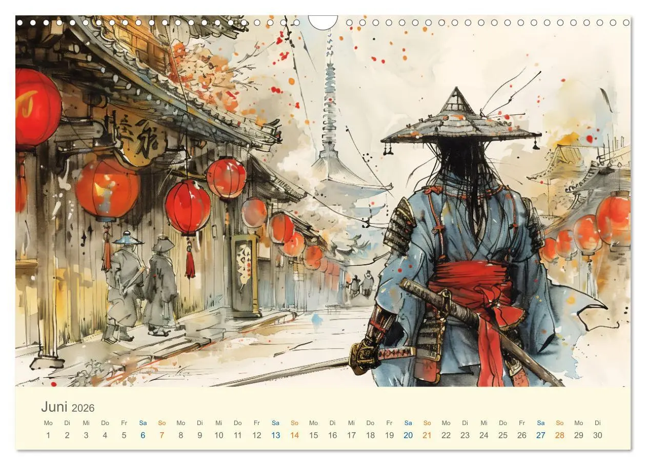 Bild: 9783457397688 | Samurai - whimsical inked style (Wandkalender 2026 DIN A3 quer),...