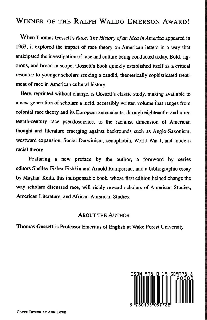 Rückseite: 9780195097788 | Race | The History of an Idea in America, 2nd Edition | Gossett | Buch