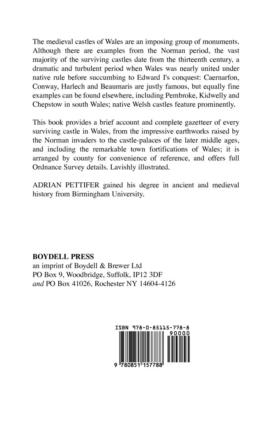 Rückseite: 9780851157788 | Welsh Castles | A Guide by Counties | Adrian Pettifer | Buch | 2000