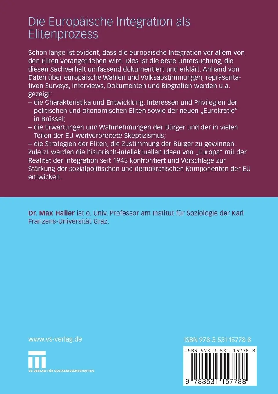 Rückseite: 9783531157788 | Die Europäische Integration als Elitenprozess | Das Ende eines Traums?