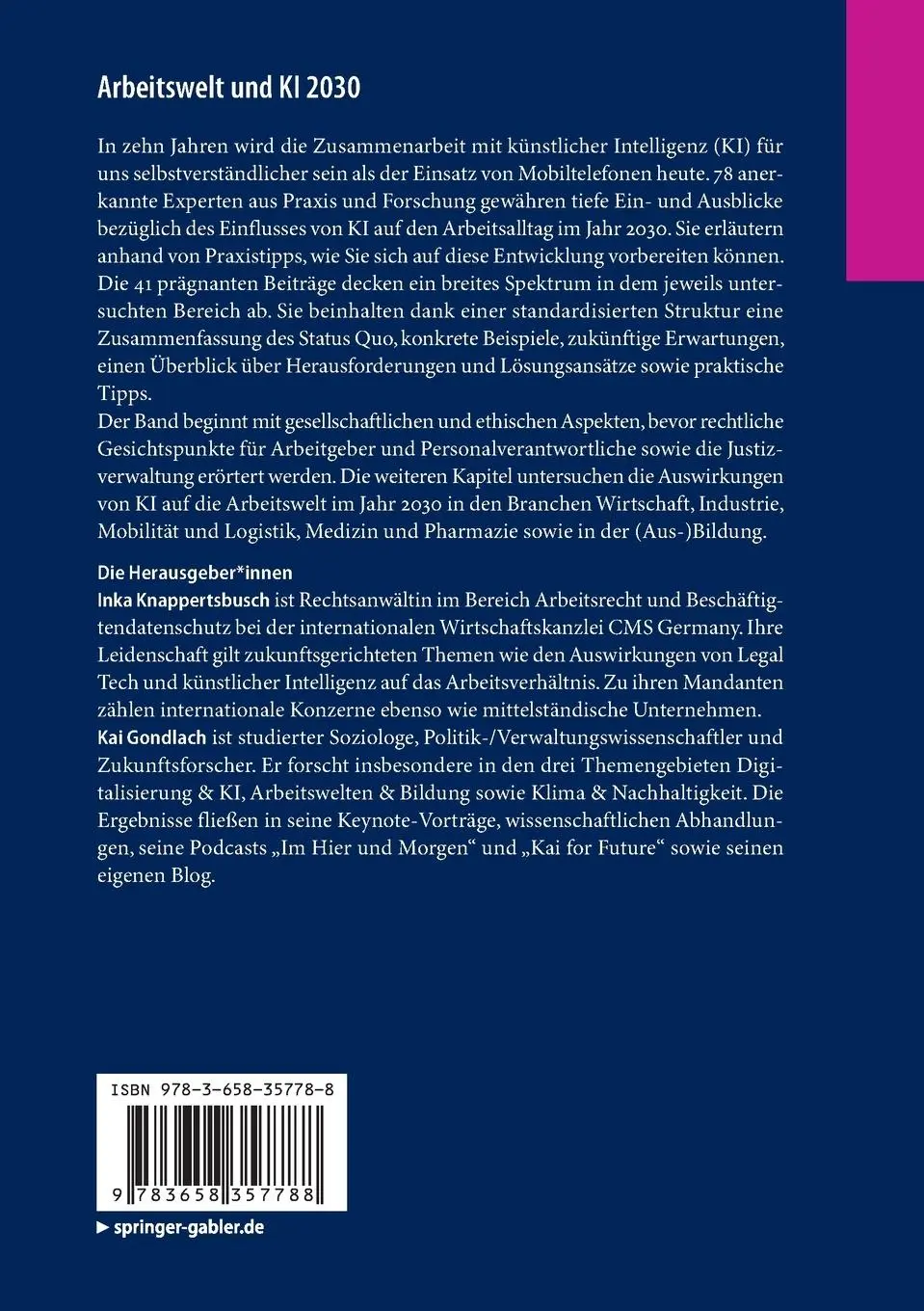 Rückseite: 9783658357788 | Arbeitswelt und KI 2030 | Kai Gondlach (u. a.) | Taschenbuch | XV