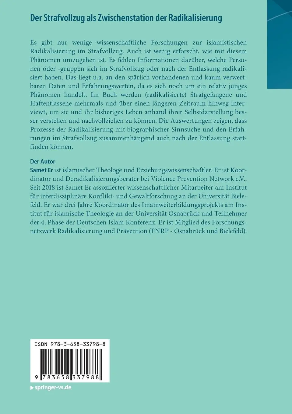 Rückseite: 9783658337988 | Der Strafvollzug als Zwischenstation der Radikalisierung | Samet Er