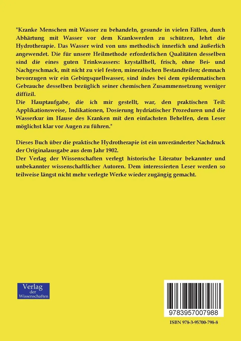 Rückseite: 9783957007988 | Kurzgefasste praktische Hydrotherapie | Carl Pick | Taschenbuch | 2019