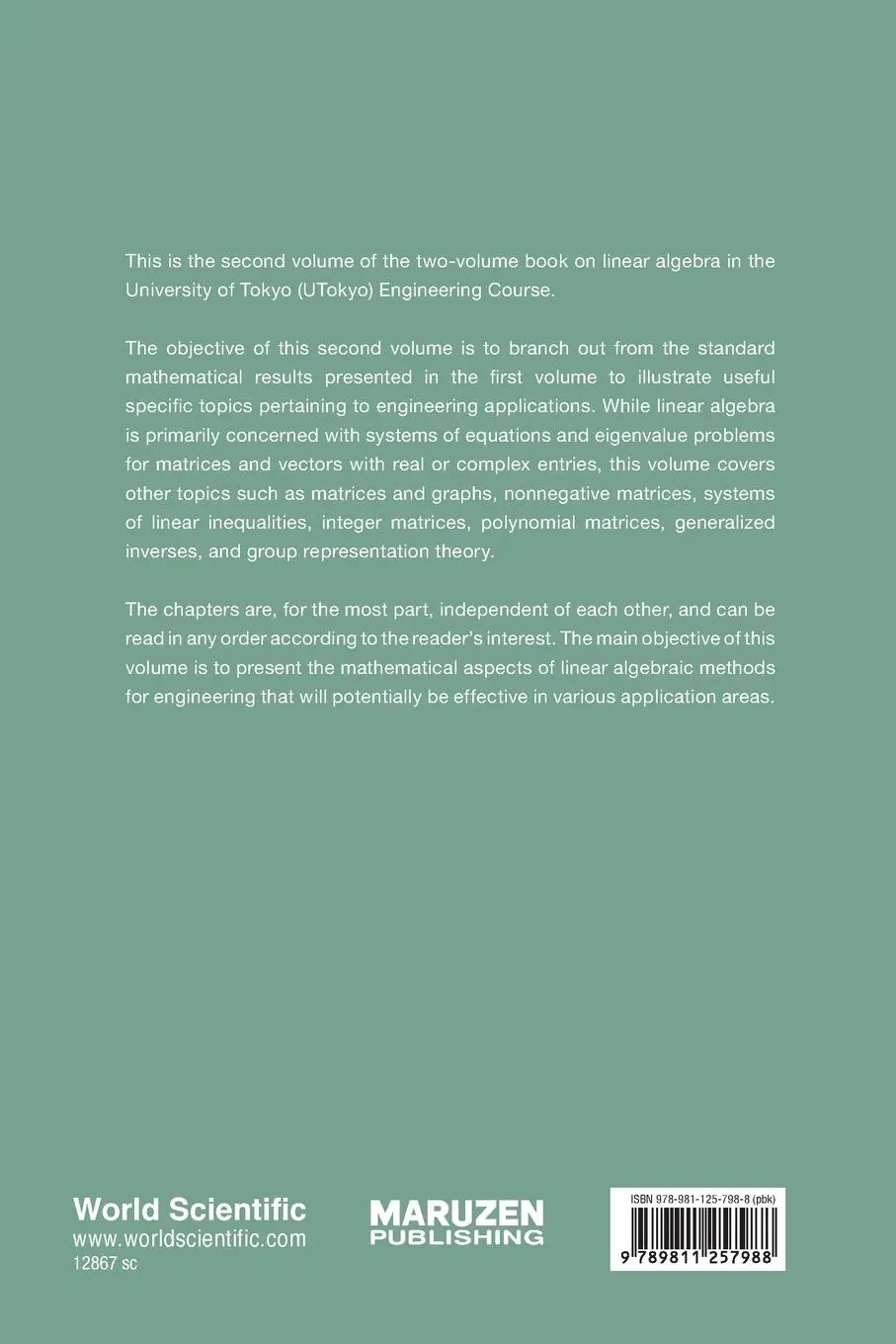 Rückseite: 9789811257988 | LINEAR ALGEBRA II | ADVANCED TOPICS FOR APPLICATIONS | Murota Kazuo