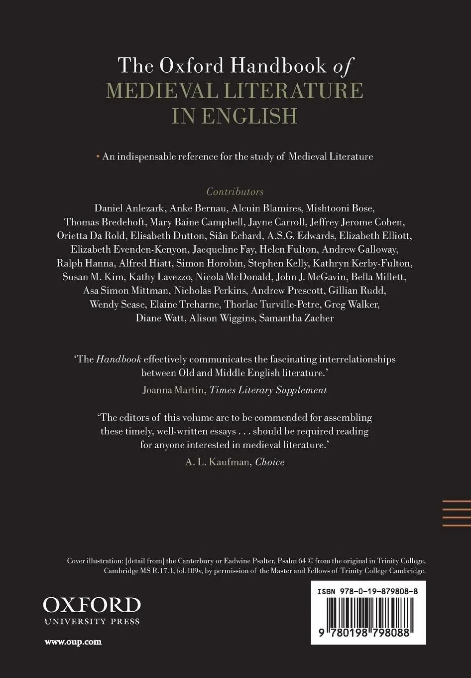 Rückseite: 9780198798088 | The Oxford Handbook of Medieval Literature in English | Taschenbuch