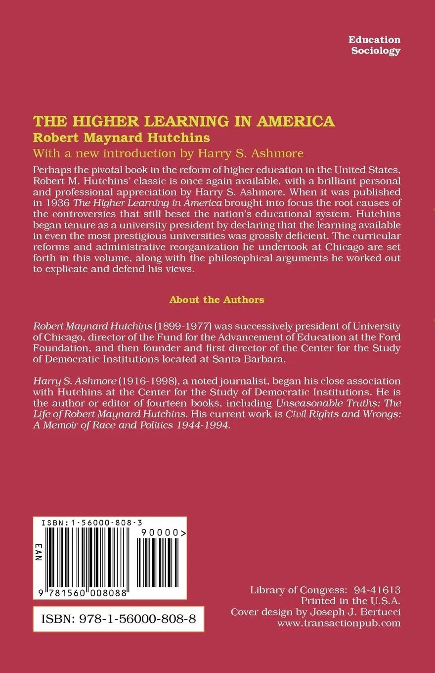 Rückseite: 9781560008088 | The Higher Learning in America | Robert Maynard Hutchins | Taschenbuch