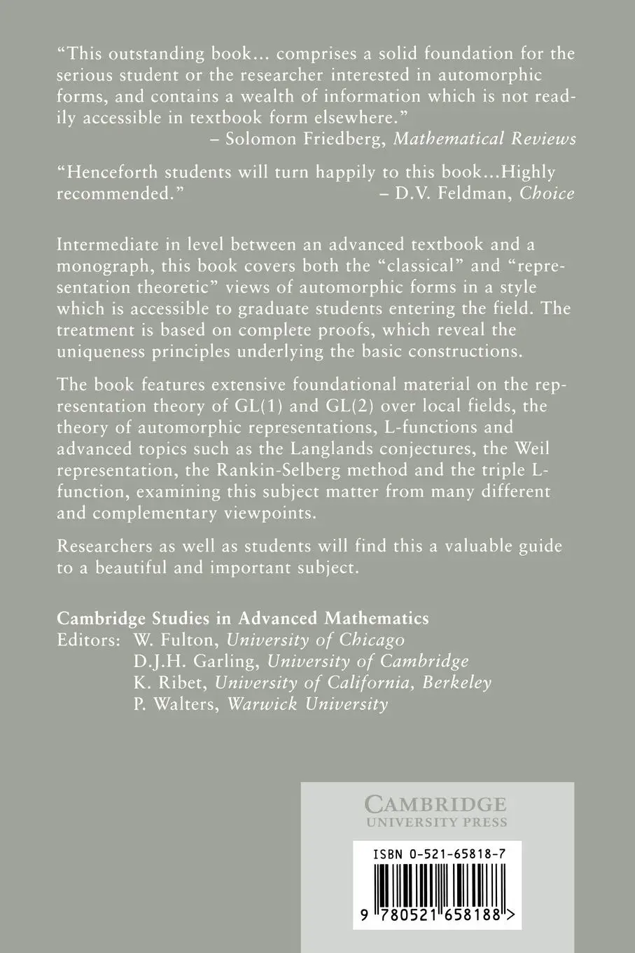 Rückseite: 9780521658188 | Automorphic Forms and Representations | Daniel Bump | Taschenbuch