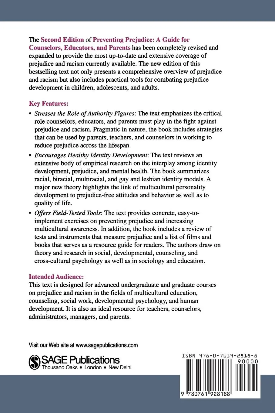 Rückseite: 9780761928188 | Preventing Prejudice | A Guide for Counselors, Educators, and Parents