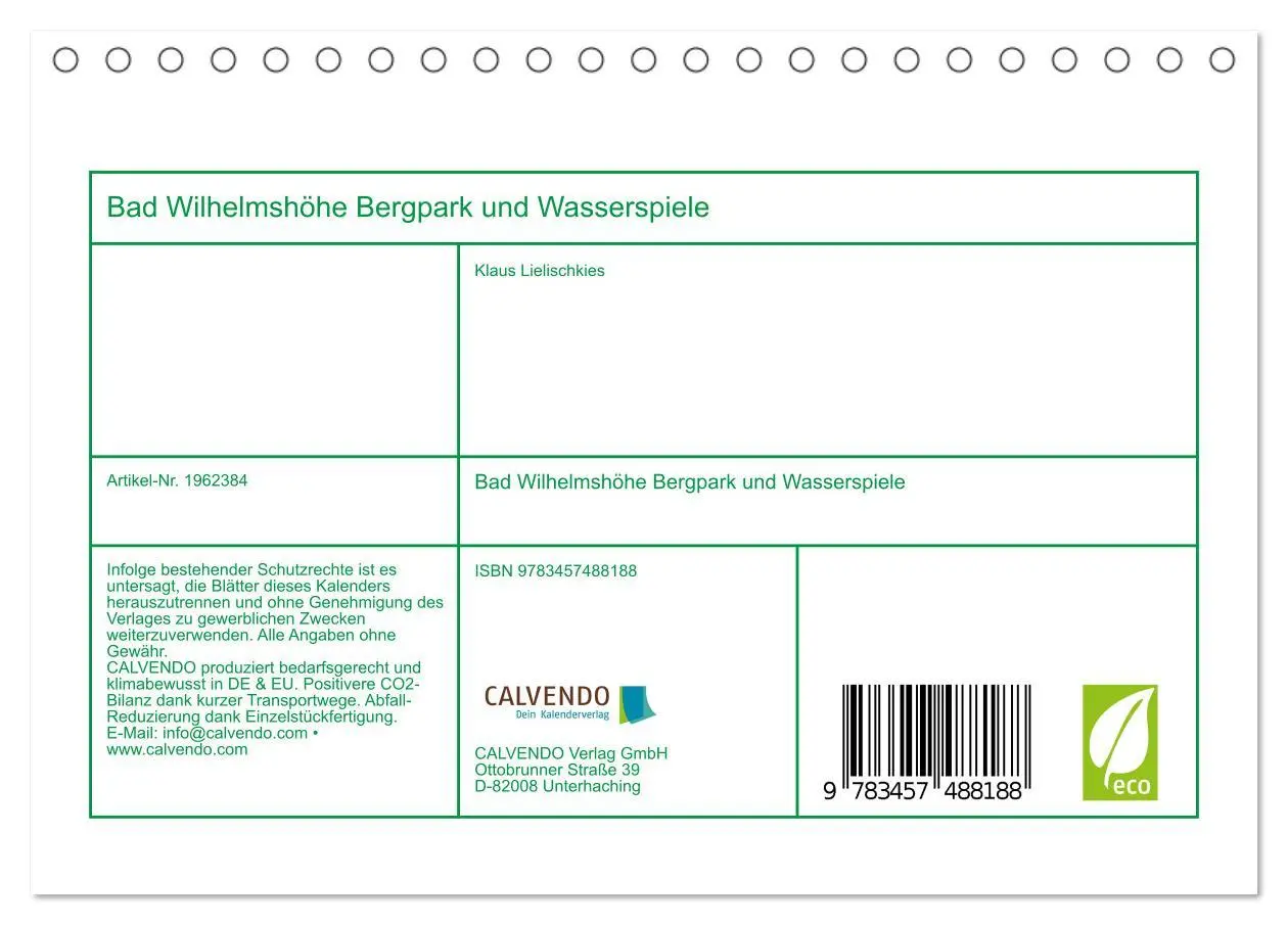 Bild: 9783457488188 | Bad Wilhelmshöhe Bergpark und Wasserspiele (Tischkalender 2026 DIN...