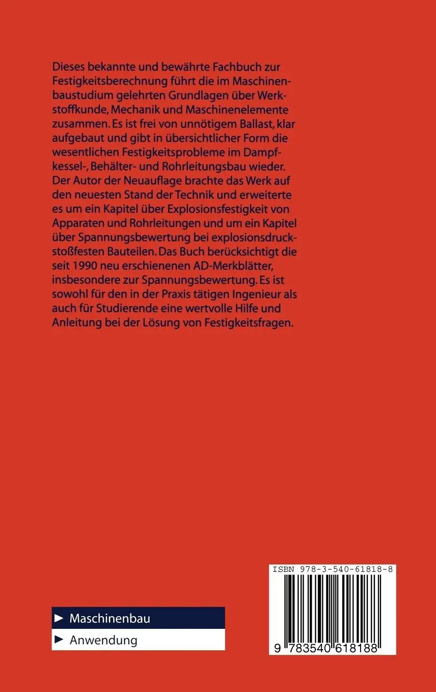 Rückseite: 9783540618188 | Festigkeitsberechnung | im Dampfkessel-, Behälter-und Rohrleitungsbau