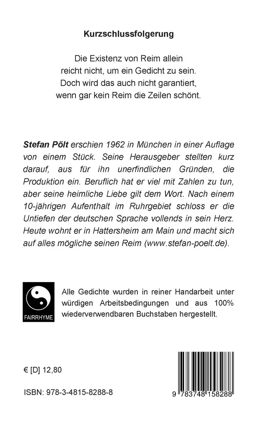 Rückseite: 9783748158288 | Außer Späßen nichts gewesen | Gedichte rein zum Vergnügen | Pölt