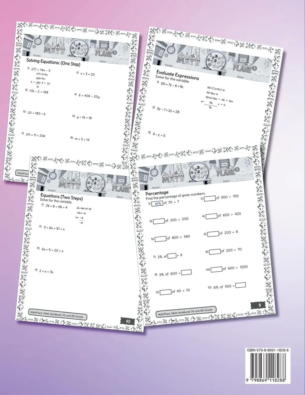 Rückseite: 9798869118288 | MathFlare - Math Workbook 7th and 8th Grade | Mathflare Publishing