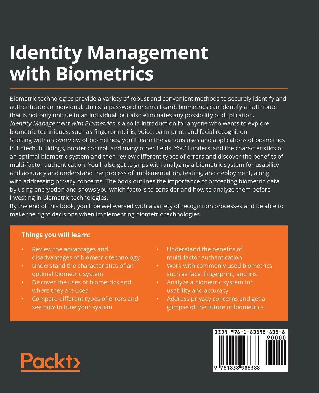 Rückseite: 9781838988388 | Identity Management with Biometrics | Lisa Bock | Taschenbuch | 2020