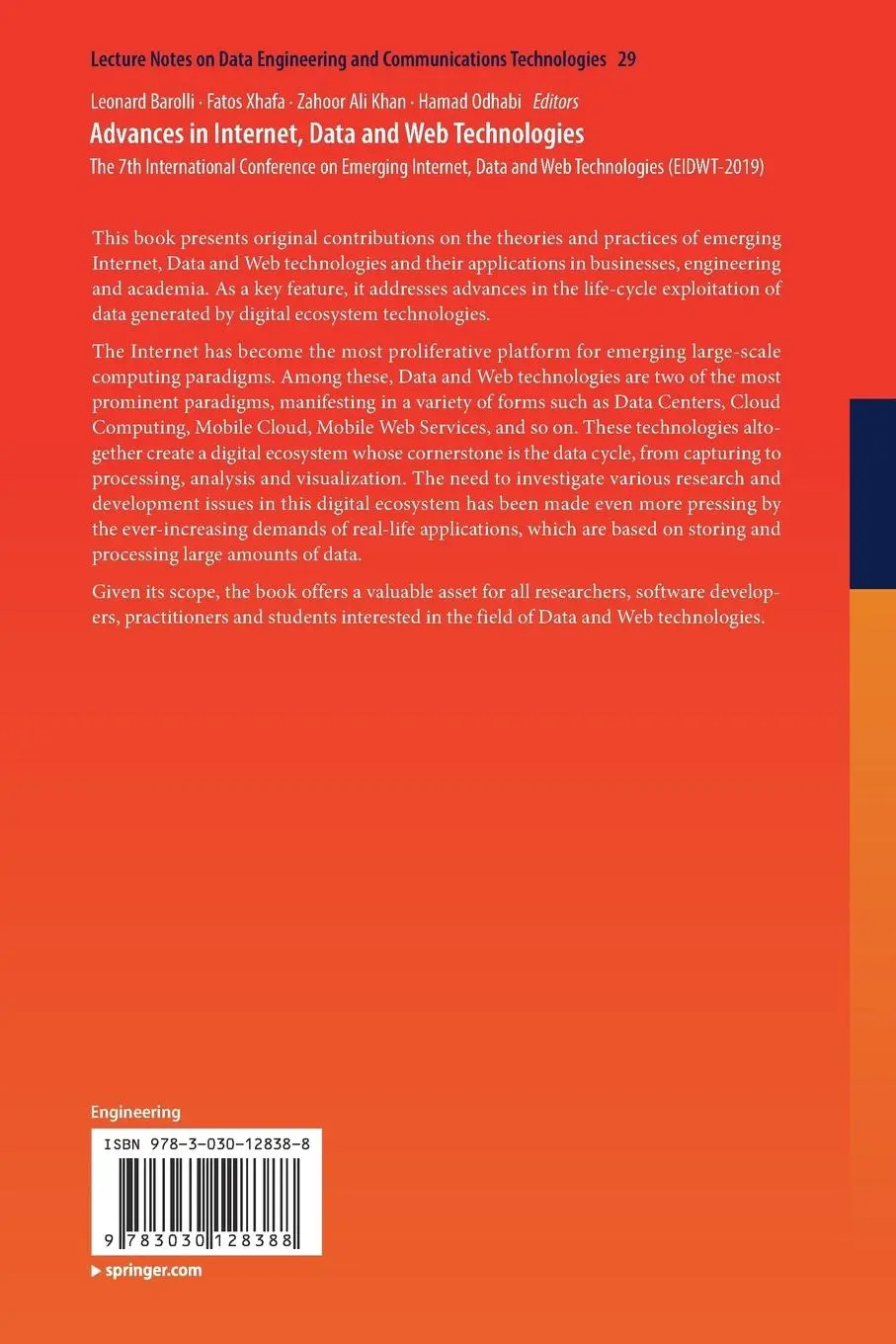 Rückseite: 9783030128388 | Advances in Internet, Data and Web Technologies | Barolli (u. a.)