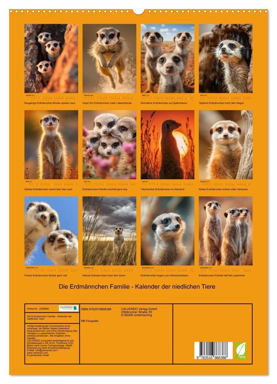 Bild: 9783516868388 | Die Erdmännchen Familie - Kalender der niedlichen Tiere...