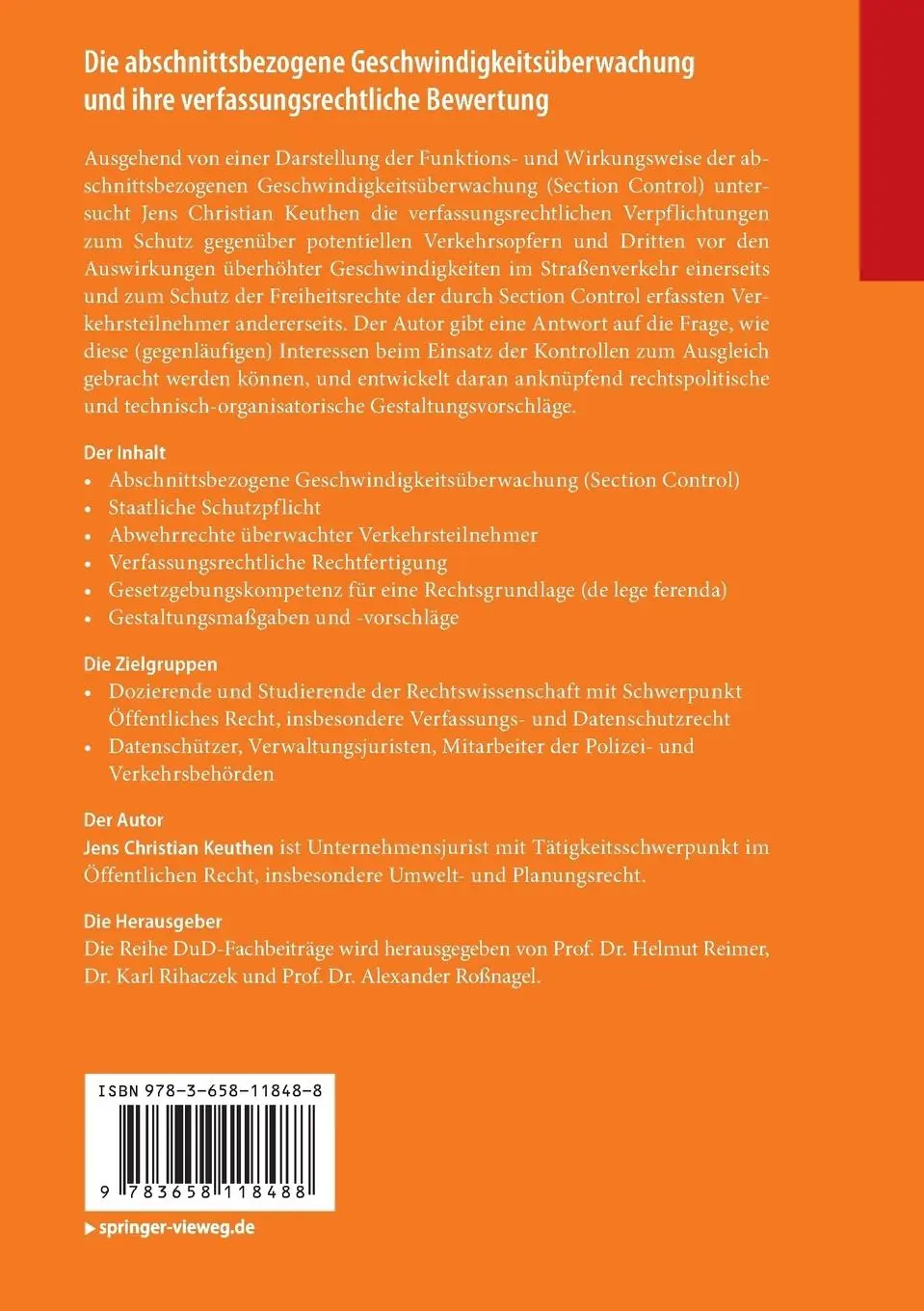 Rückseite: 9783658118488 | Die abschnittsbezogene Geschwindigkeitsüberwachung und ihre...