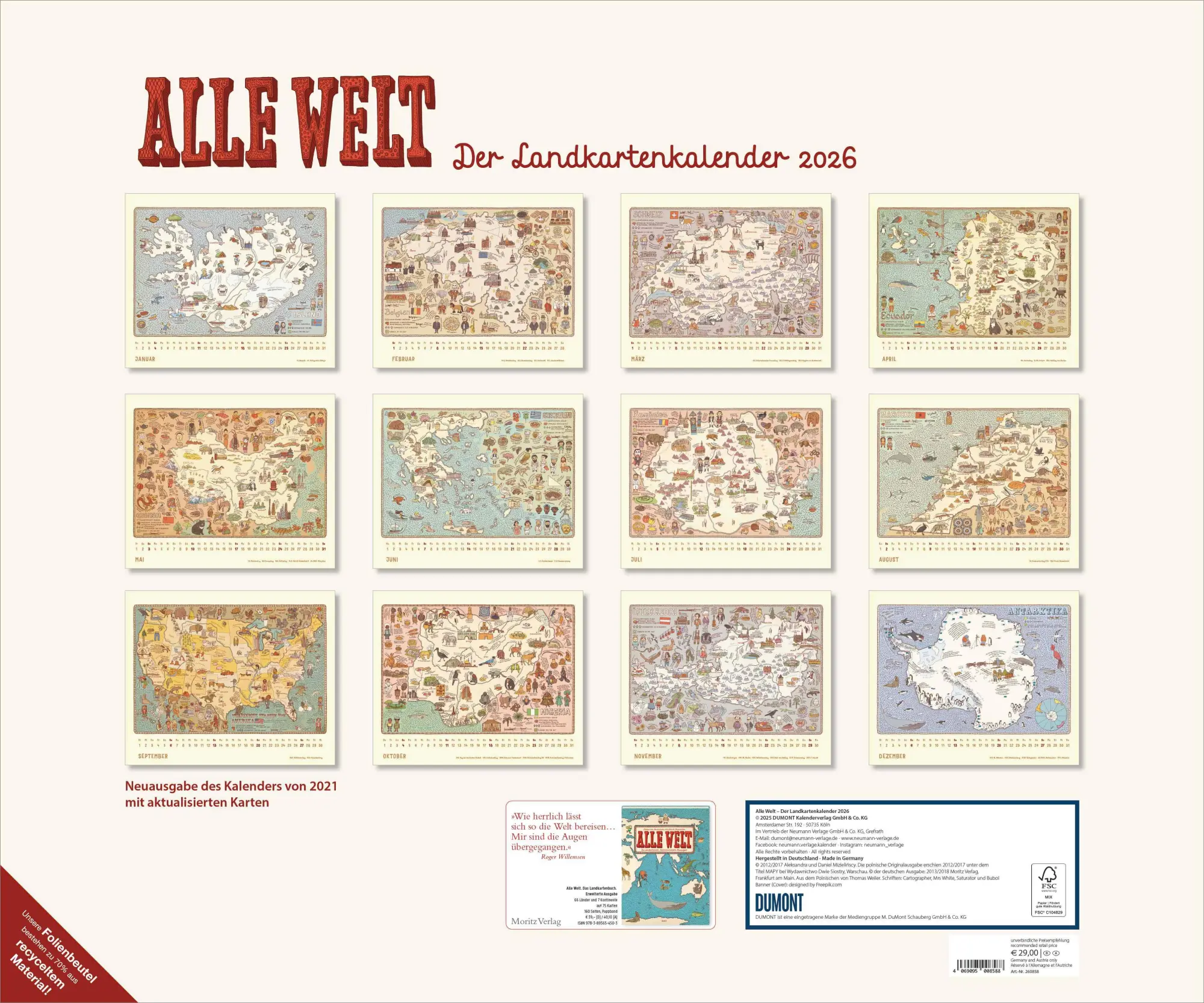 Bild: 4069095008588 | Alle Welt 2026 - Landkarten-Kalender von DUMONT- Kinder-Kalender...