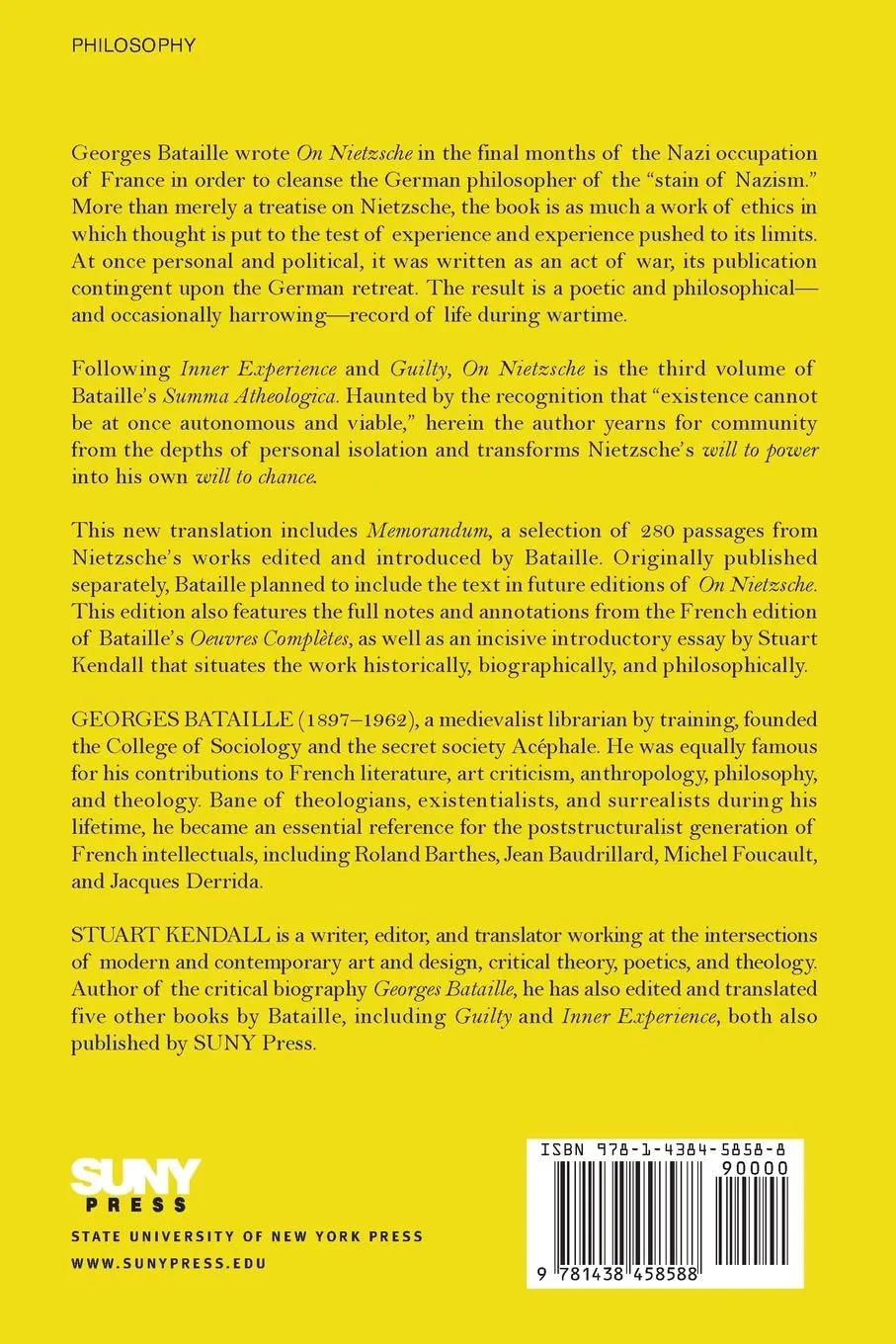 Rückseite: 9781438458588 | On Nietzsche | Georges Bataille | Taschenbuch | Englisch | 2016