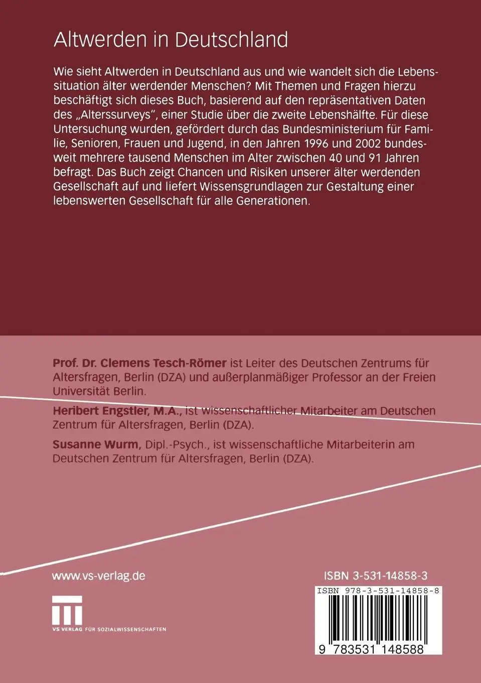 Rückseite: 9783531148588 | Altwerden in Deutschland | Clemens Tesch-Römer (u. a.) | Taschenbuch
