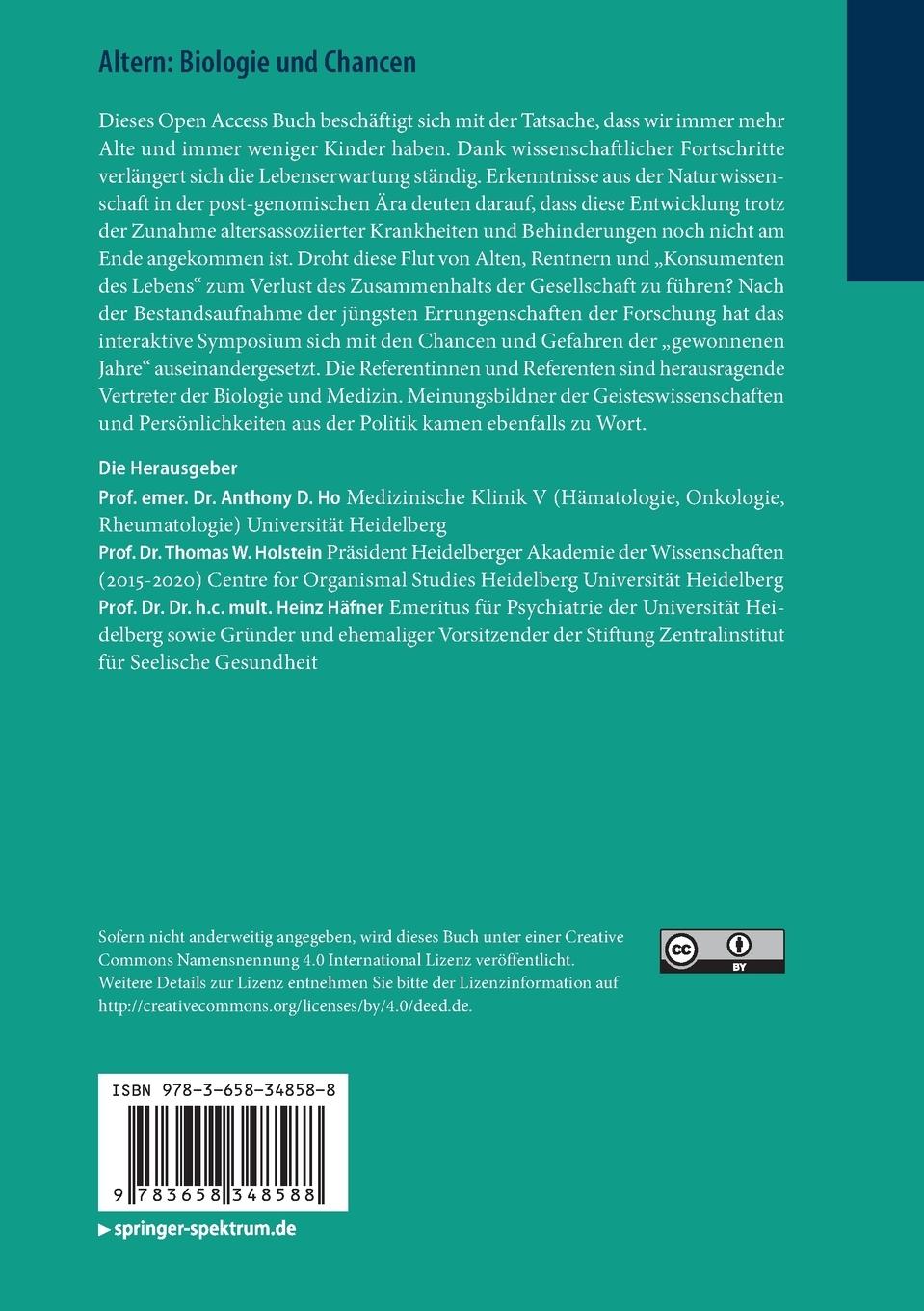 Rückseite: 9783658348588 | Altern: Biologie und Chancen | Anthony D. Ho (u. a.) | Taschenbuch