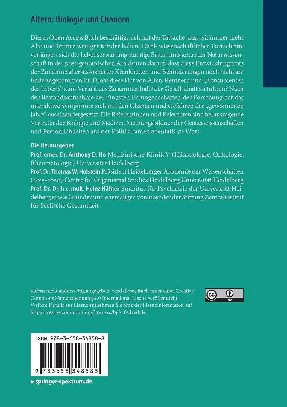 Rückseite: 9783658348588 | Altern: Biologie und Chancen | Anthony D. Ho (u. a.) | Taschenbuch