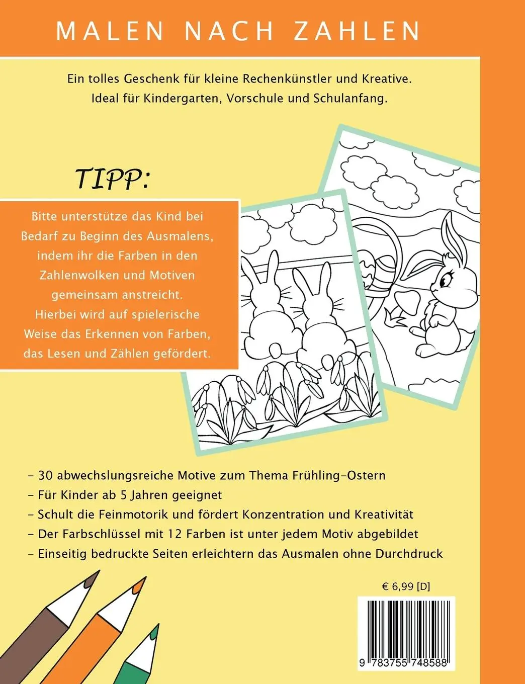 Rückseite: 9783755748588 | Bezaubernde Ausmalbilder Malen nach Zahlen - Frühling-Ostern | Buch