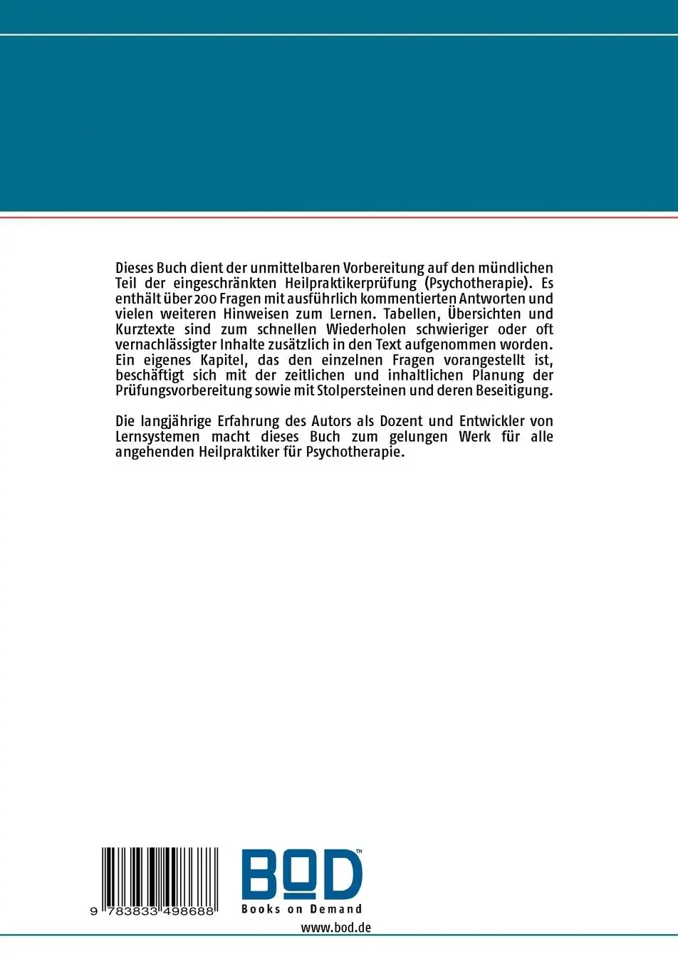 Rückseite: 9783833498688 | Heilpraktiker für Psychotherapie | Band 3: Die mündliche Prüfung