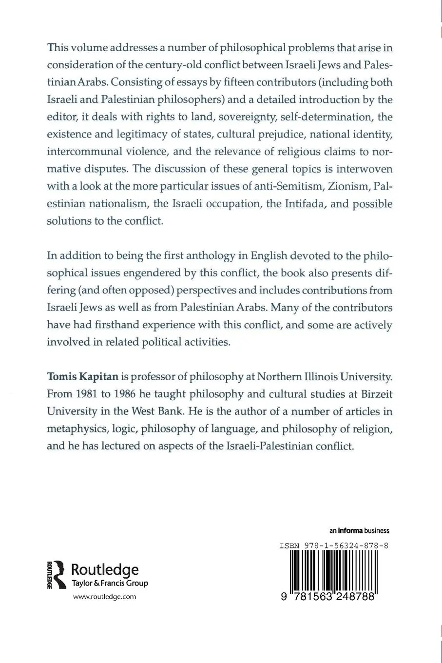 Rückseite: 9781563248788 | Philosophical Perspectives on the Israeli-Palestinian Conflict | Buch