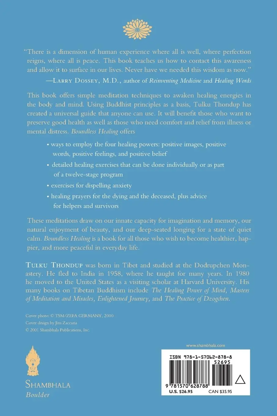 Rückseite: 9781570628788 | Boundless Healing | Tulku Thondup | Taschenbuch | Englisch | 2001