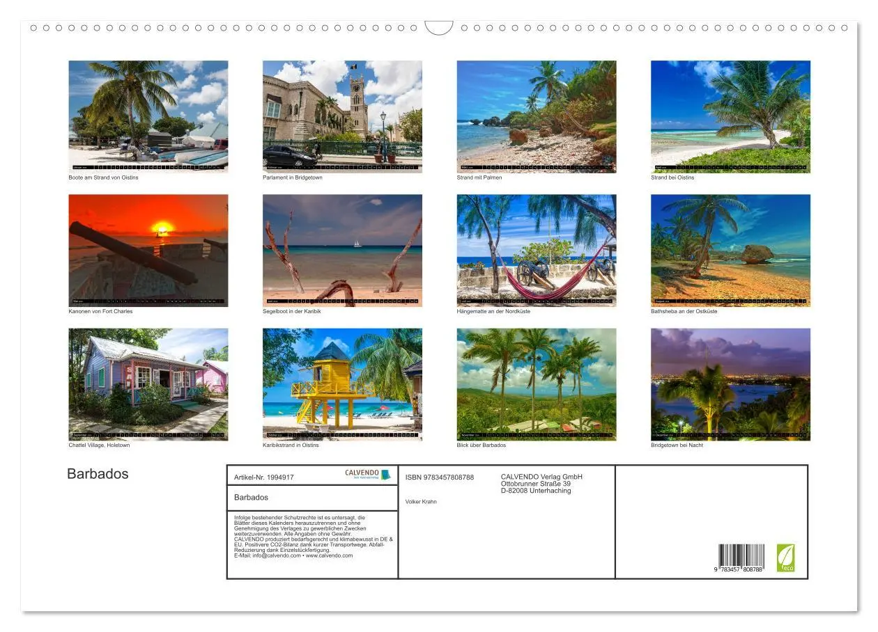 Bild: 9783457808788 | Barbados (Wandkalender 2026 DIN A2 quer), CALVENDO Monatskalender