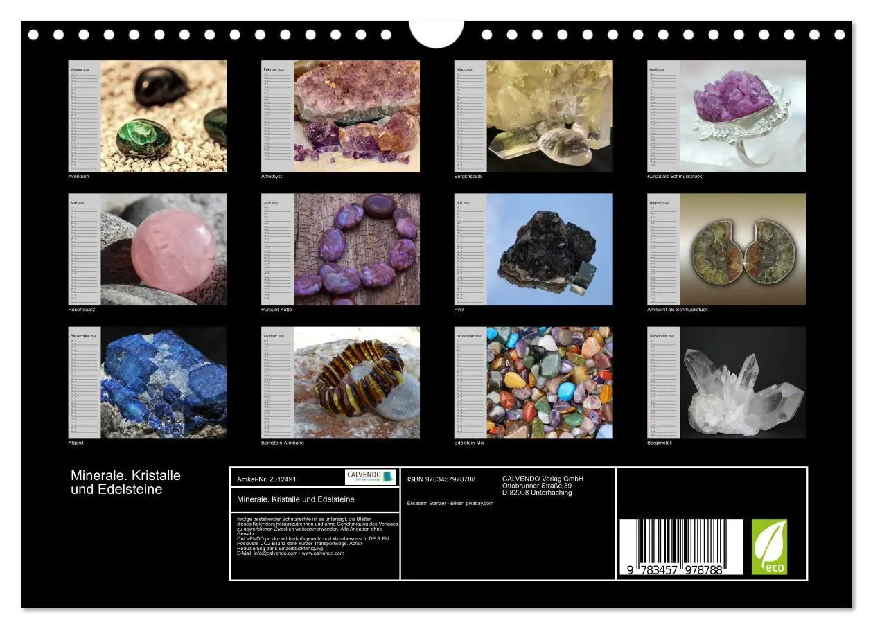 Bild: 9783457978788 | Minerale. Kristalle und Edelsteine (Wandkalender 2026 DIN A4 quer),...