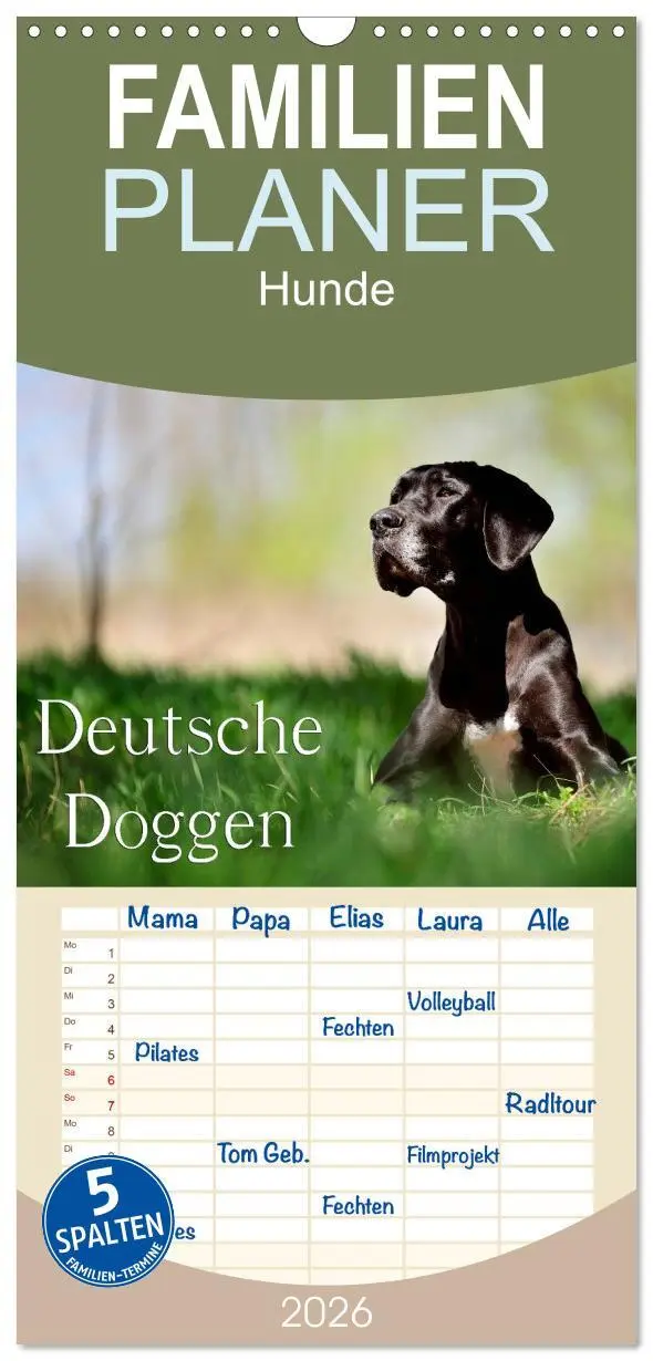 Cover: 9783516518788 | Familienplaner 2026 - Deutsche Doggen / Geburtstagskalender mit 5...